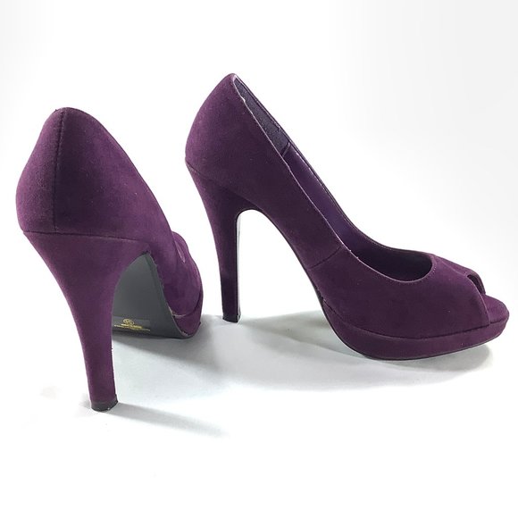 Paprika High Heels Platform Pumps Open Toe Purple Suede 5.5 Open Peep Toe Shoes - Picture 14 of 14